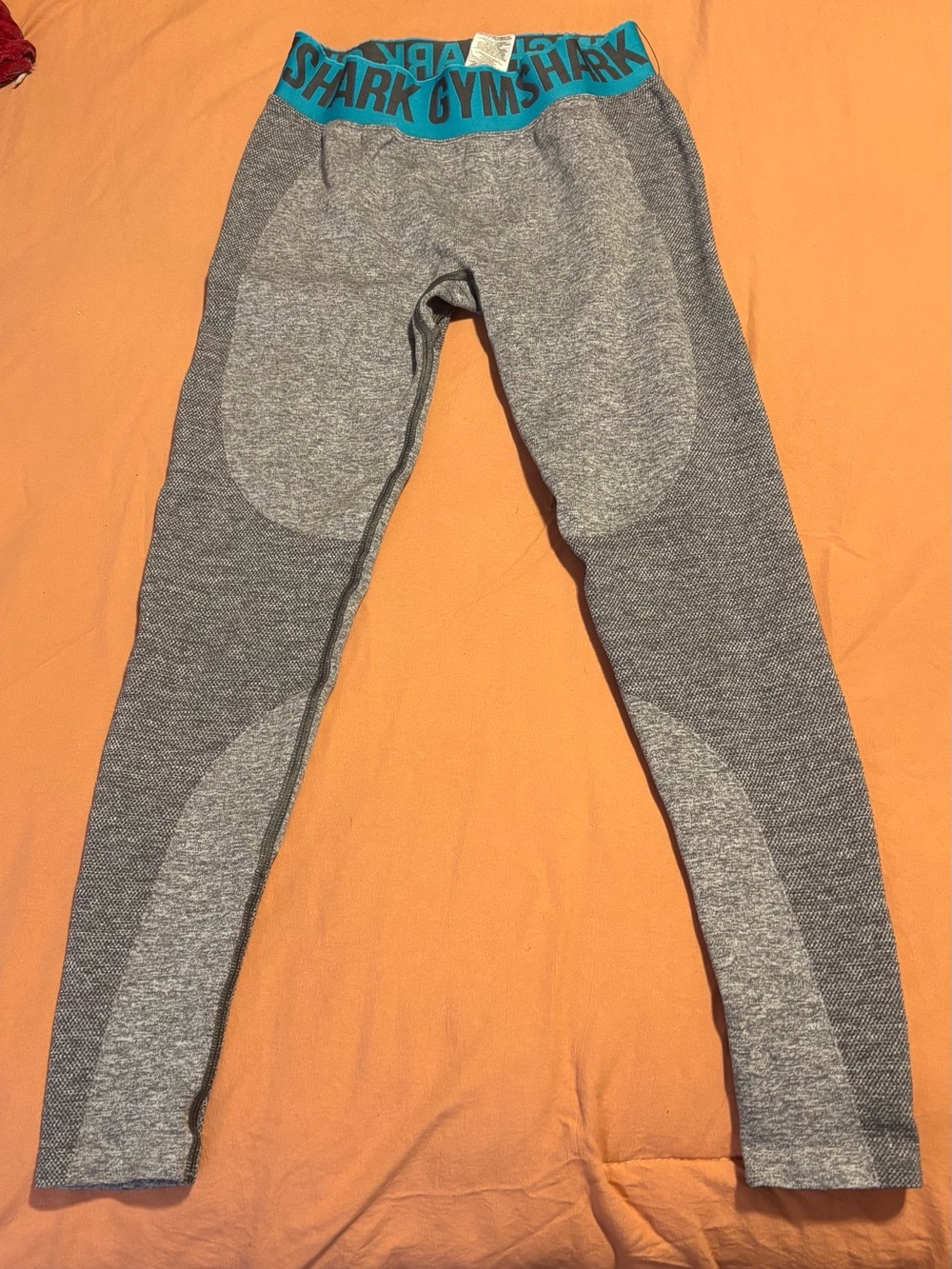 Gymshark Grey Leggings with Teal Branded Waistband
